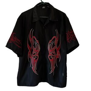 City Impact Mens Large Black Casual Bowling Shirt Retro Style Design